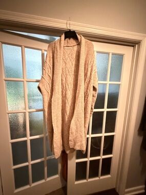 Anthropologie Cream Cable-Stitched Open Front Cardigan